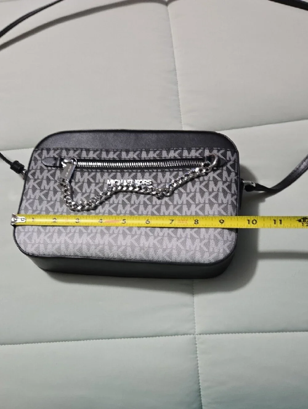 Michael Kors Gray Signature MK Crossbody with Chain Detail - Picture 8 of 9